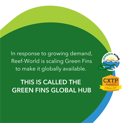 Green graphic with Green Fins and CXTP logo. In response to growing demand, Reef-World is scaling Green Fins to make it globally available. This is called the Green Fins Global Hub. 