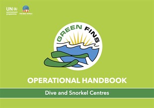Graphic with the Green Fins Logo. Operational Handbook: Dive and Snorkel Centres.