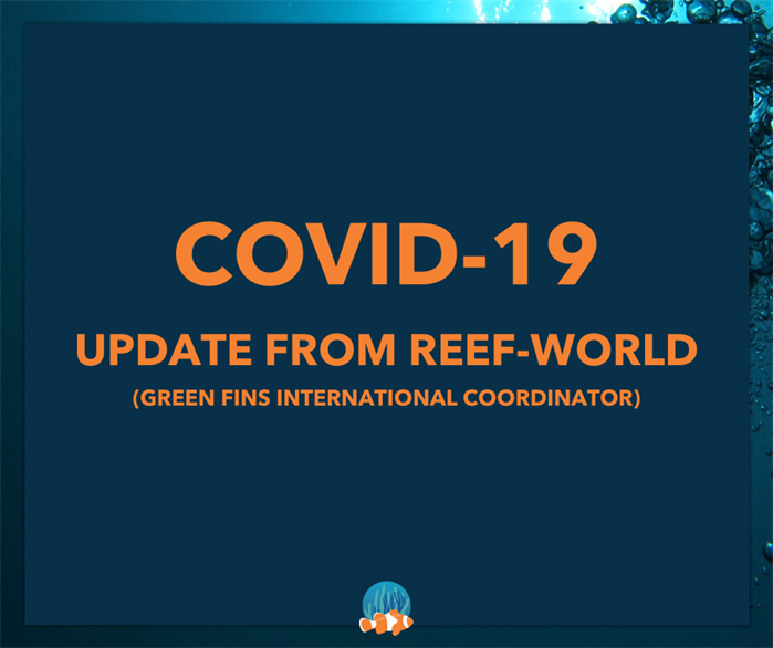 Graphic reading 'Covid-19: Update from Reef-World (Green Fins International Coordinator). 