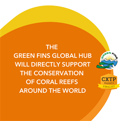 Orange graphic with Green Fins and CXTP logos. The Green Fins global Hub will directly support the conservation of coral reefs around the world. 