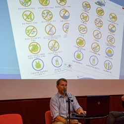 Picture of James Harvey from Reef-World talking at a workshop at MedPAN in Slovenia. 