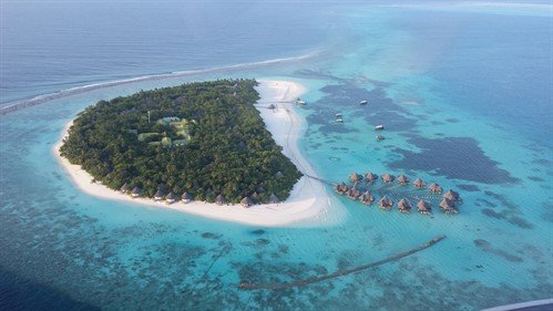 Picture of an island in the Maldives, taken from the air. 