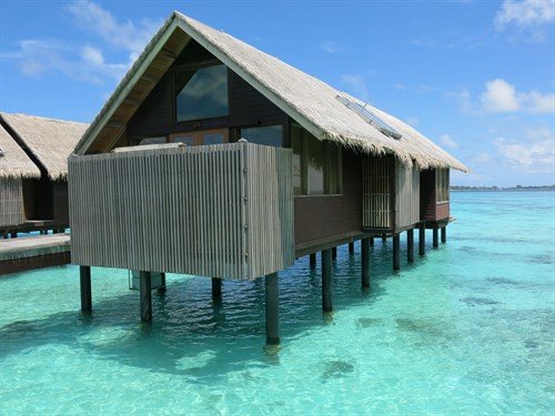 Picture of an overwater bungalow in the Maldives. 