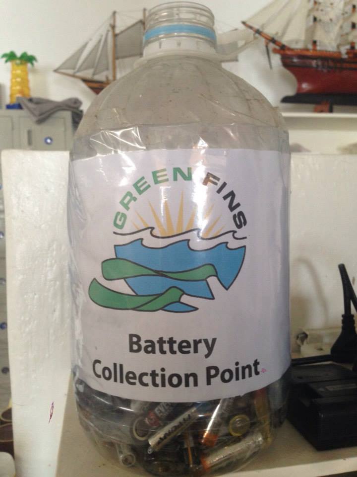 Picture of a battery collection point in a dive centre in Moalboal. 