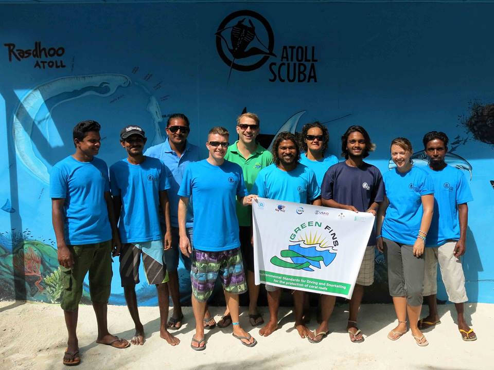 Picture of Reef-World staff with members in the Maldives. 