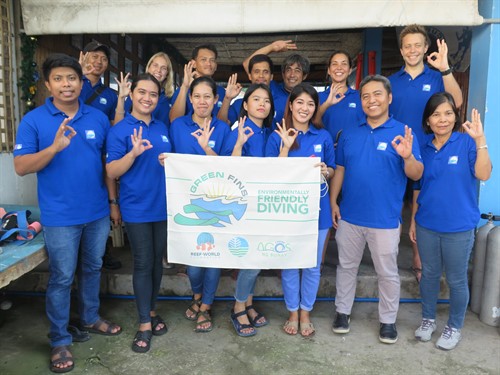 Picture of Mel, Sam and James from Reef-World with Green Fins assessors in Batangas. 