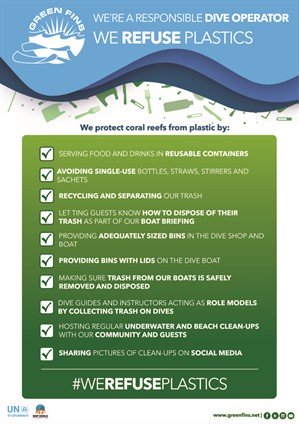 Picture of a Green Fins graphic encouraging dive operators to refuse plastics.