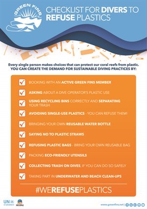 Picture of a Green Fins graphic encouraging divers to refuse plastics.
