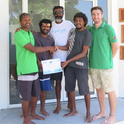 Picture of the Green Fins team in Baa Atoll, the Maldives. 