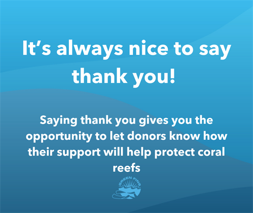 Picture of a Green Fins graphic: Saying thank you gives the opportunity to let donors know how their support will help protect coral reefs. 