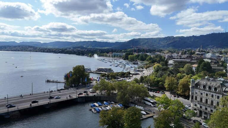 View of Zurich lake, river and bridge